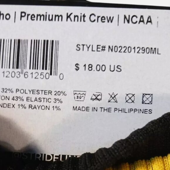 Strideline IDAHO Premium Knit Crew Socks Size: M/L Set of 2 Black White Yellow - Picture 10 of 10